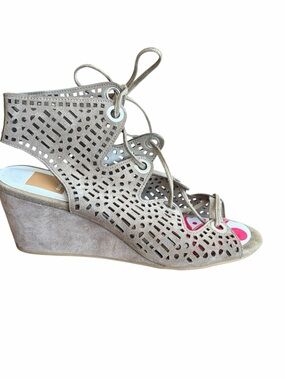 Dolce Vita Laras Perforated Lace Up Wedge Booties Neutral Suede